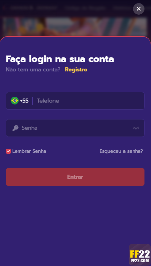 ff22.com Passo a Passo Cadastro